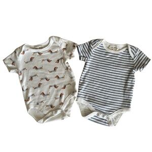 Rabbit + Bear French puppy and stripes onesie